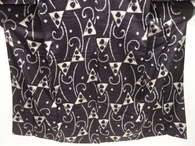  大正ロマン　唐草に抽象模様織り出し手織り紬着物